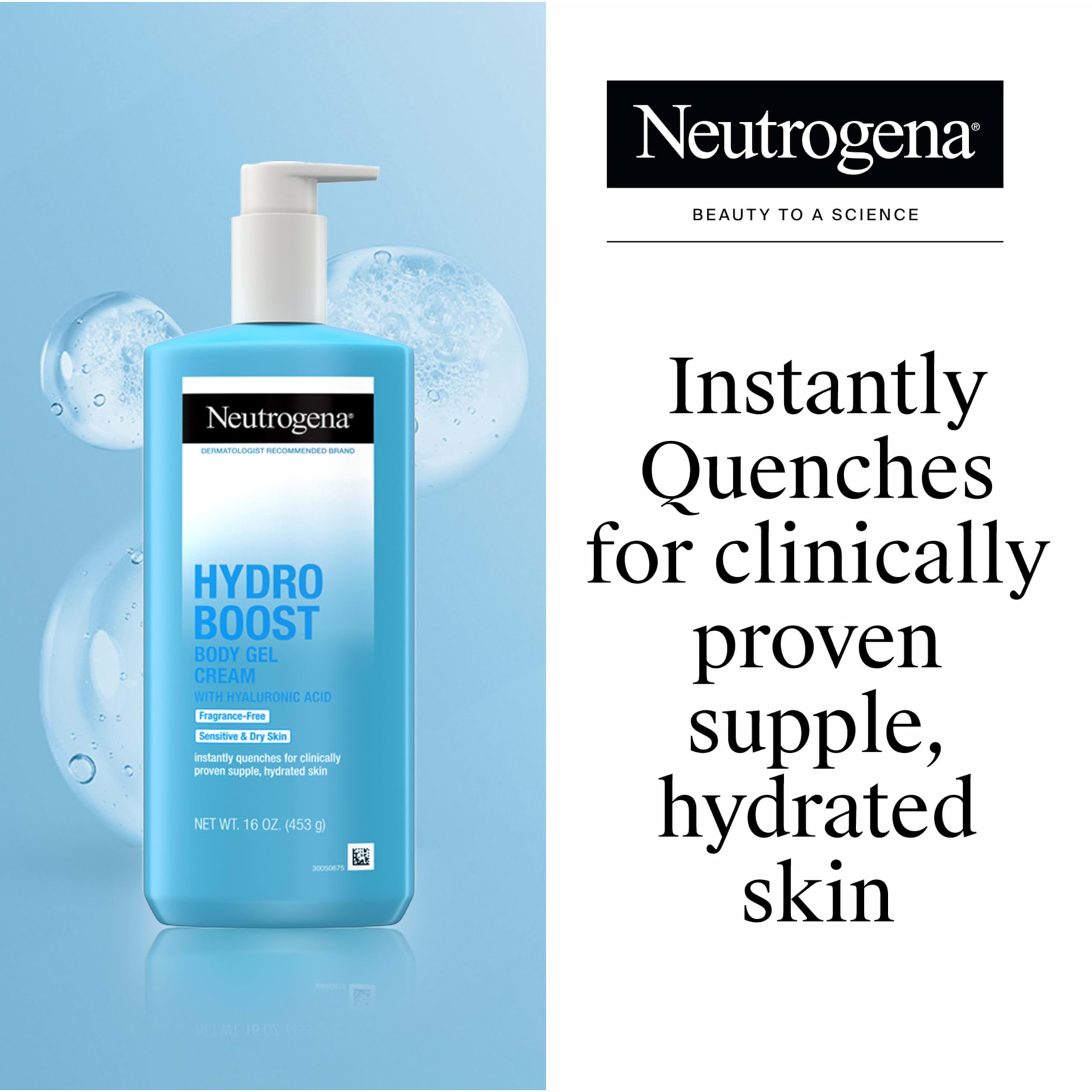 Neutrogena Hydro Boost Body Moisturizing Gel Cream with Hyaluronic Acid, Non-Greasy & Fast Absorbing, Lightweight Hydrating Body Lotion for Normal to Dry Skin, Fragrance-Free, 16 oz