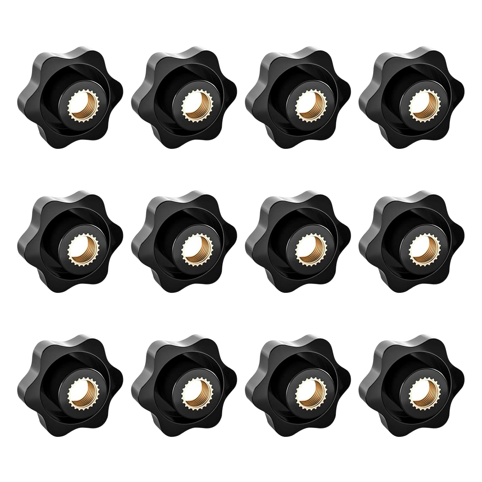 JJWNMLL 12PCS Clamping Screw Knob Star M10-outer Diameter 38 Thumb Bolts Thread Replacement Star Hand Knob Tightening, Black Grip (M10-outer diameter 38)