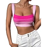 SweatyRocks Women's Color Block Sleeveless Square Neck Cami Top Ribbed Knit Micro Crop Tank Tops