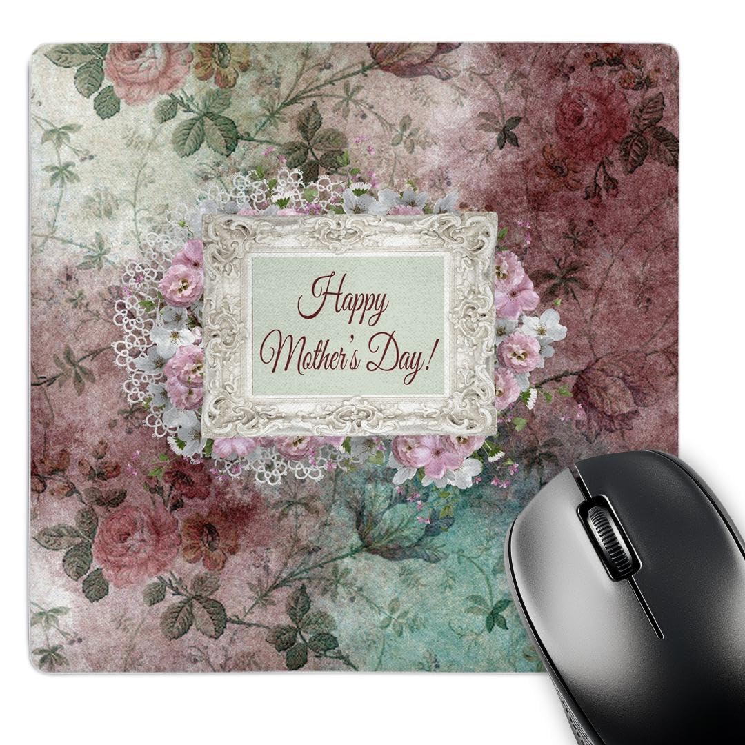 3dRose mp_280557_1 8/8-Inch "Beautiful Lace and Rose Frame/Happy Mothers Day/Rose Background" Mouse Pad - Multi-Colour
