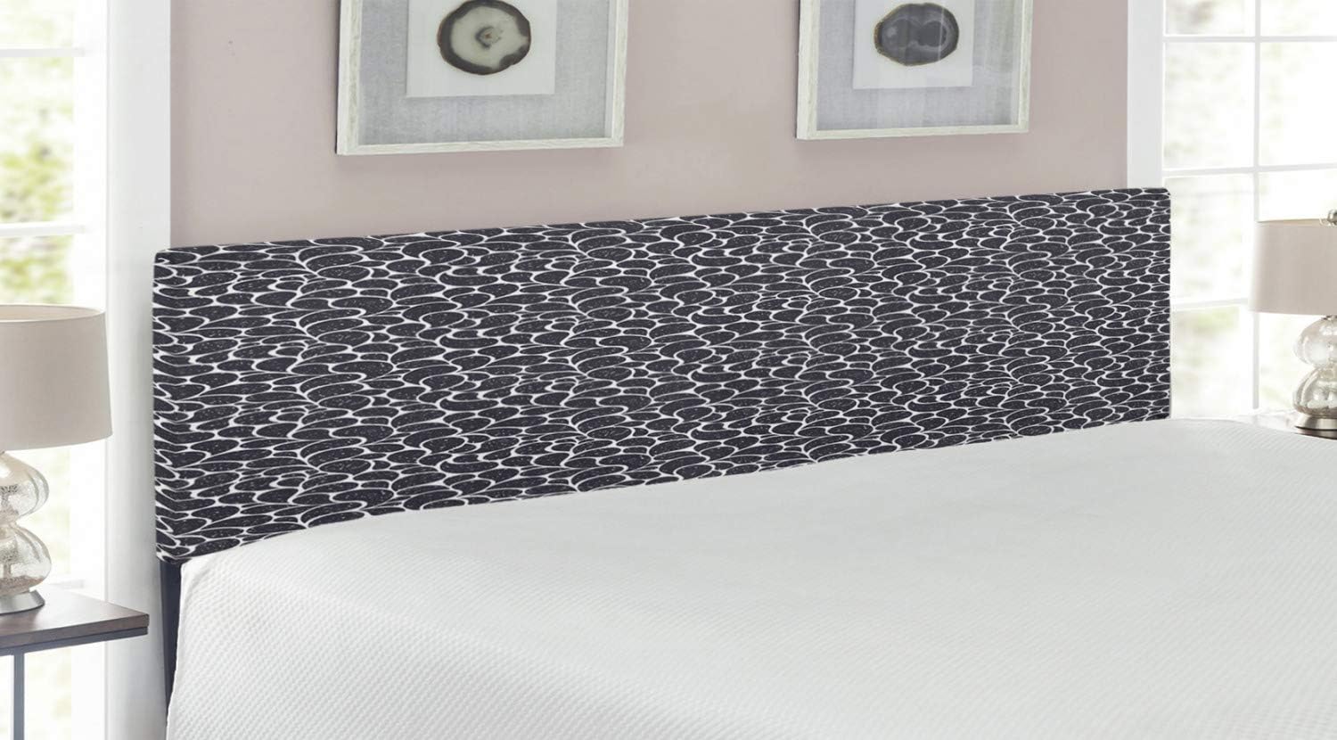 Ambesonne Leaves Headboard, Hand Drawn Foliage with Teardrop Shapes and Grunge