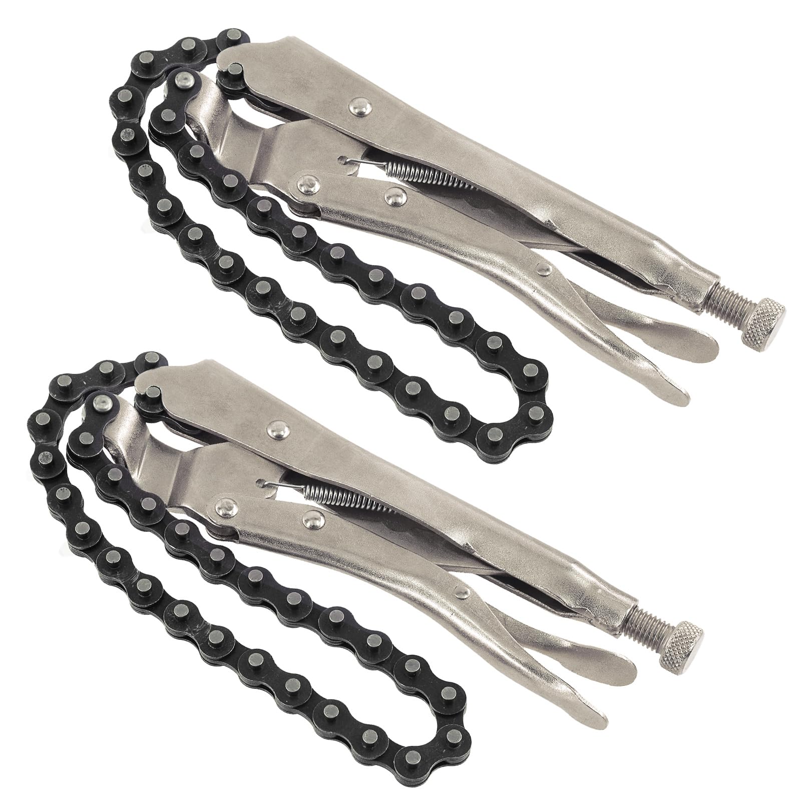 Glarks 2Pcs 9" Locking Chain Clamp With 20" Chain, Heavy-Duty Vise Wrench With Steel Jaw and Quick Release Trigger, Easy Locking for Any Shaped Objects