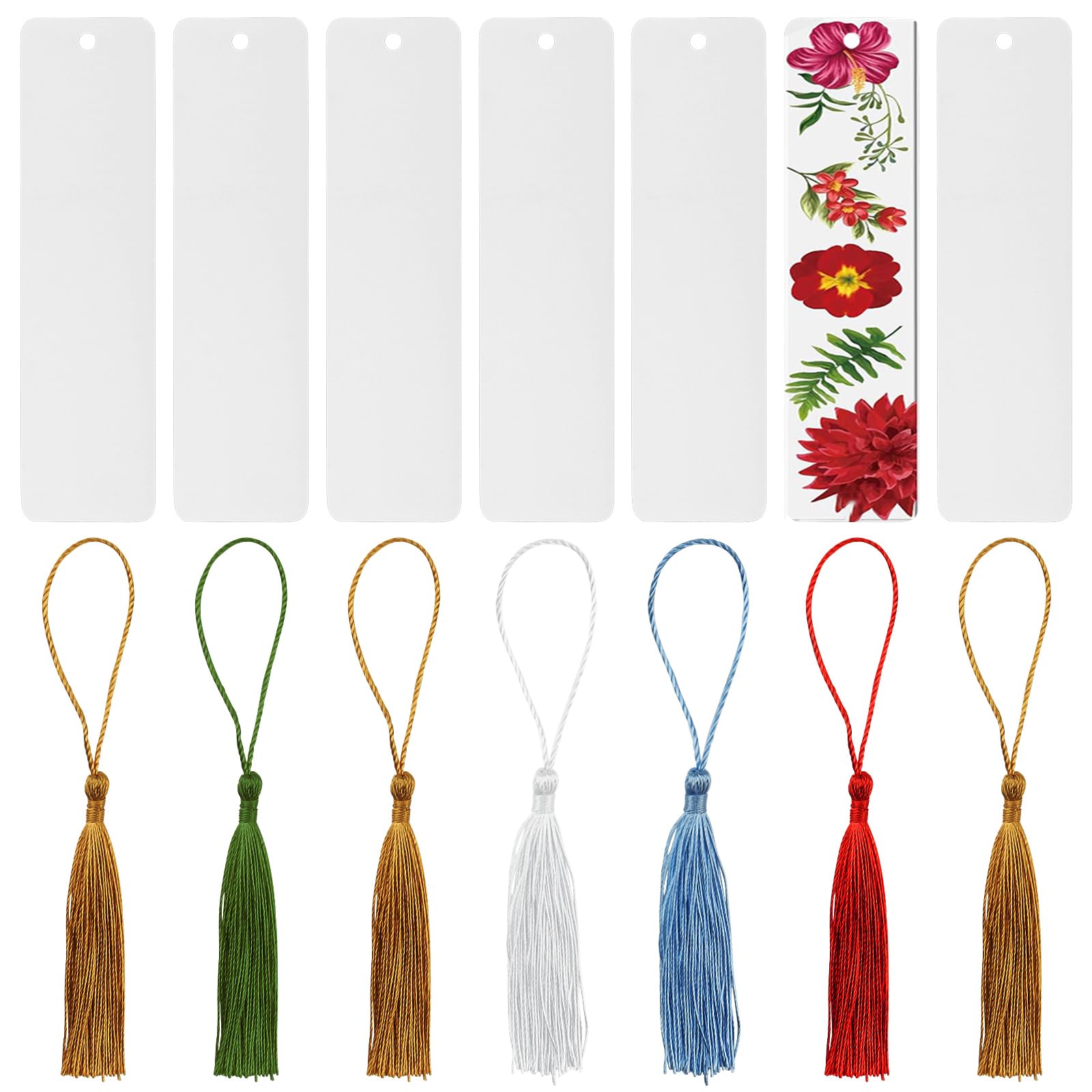 HAKZEON 60 Pcs Acrylic Blank Bookmark Set, 30 Pcs Blank DIY Bookmarks with 30 Pcs Multicolor Tassels, Clear Acrylic Bookmarks for Craft DIY Classroom Projects and Present Tags