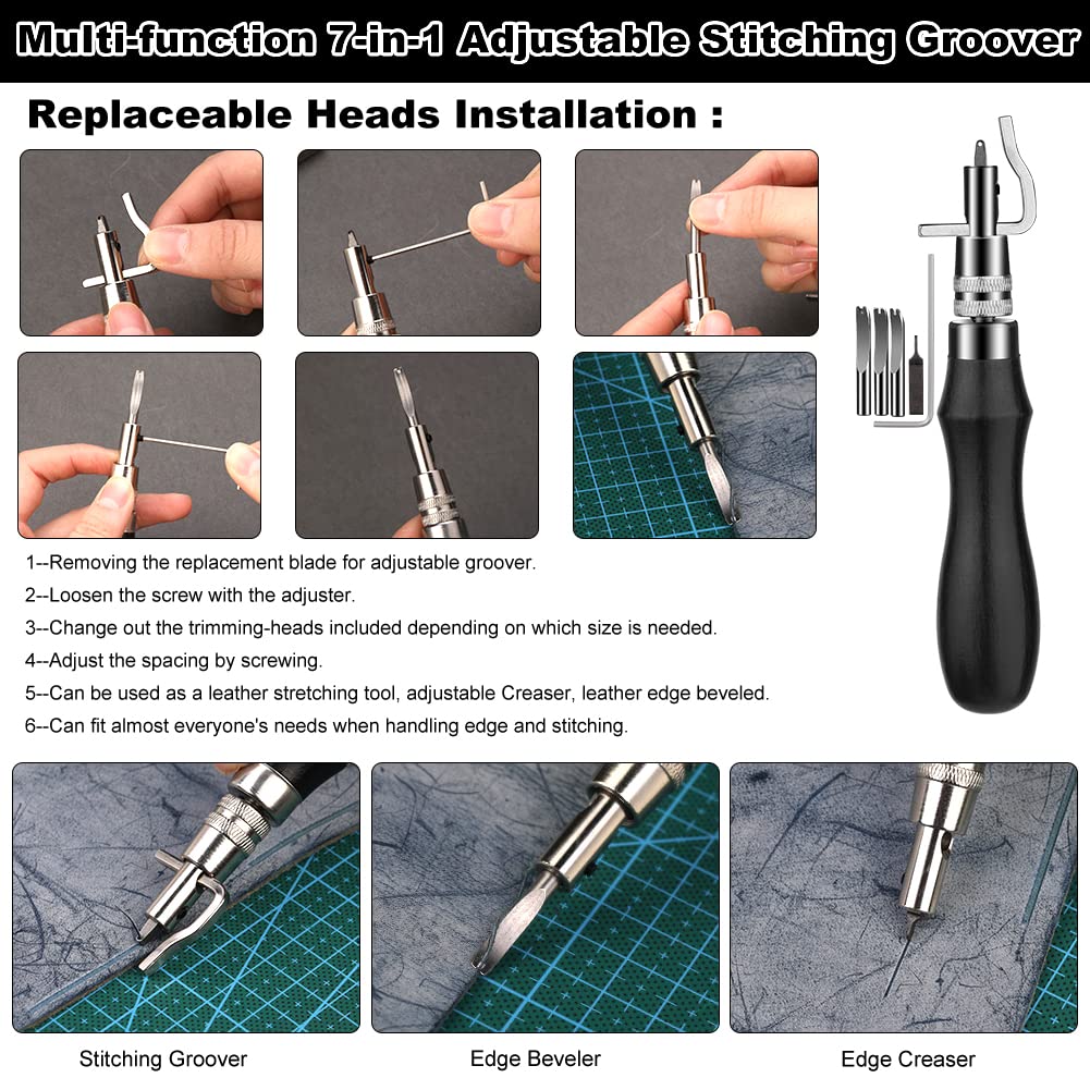 Leather Working Tools Leather Craft Tools for Carving Stamping Sewing Punching Cutting with Custom Custom Storage Bag Professional Tooling Kit for Crafting, Repair & DIY Projects