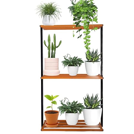 Sparkenzy HD Iron Plant Stand for Outdoor and Indoor | Metal Plant Rack | Yellow and Black | Heavy and Elegant | Multipurpose 3 Tier Stand