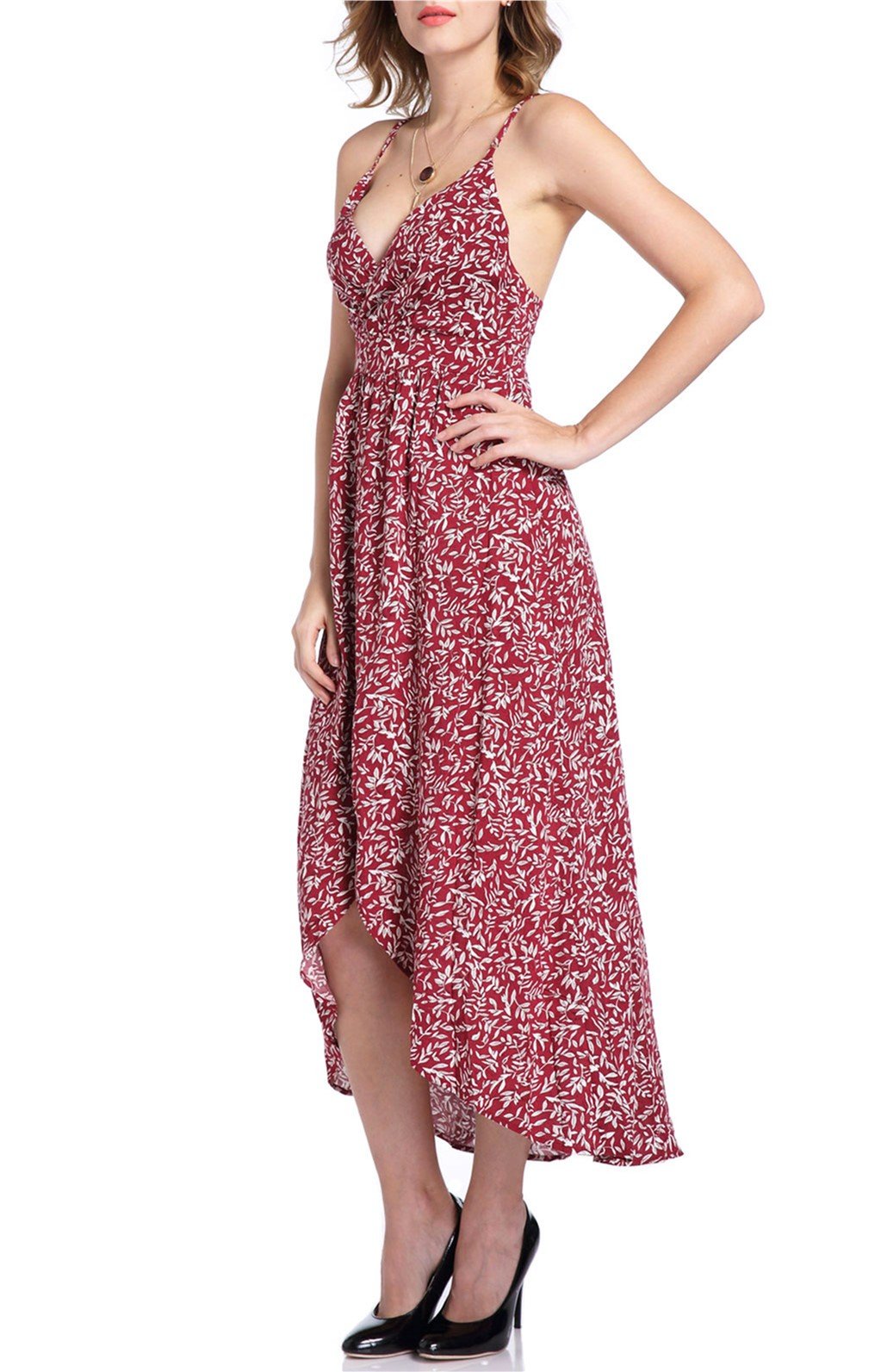 Womens Floral Maxi Dress Spaghetti Strap V-neck High Split Long Dresses