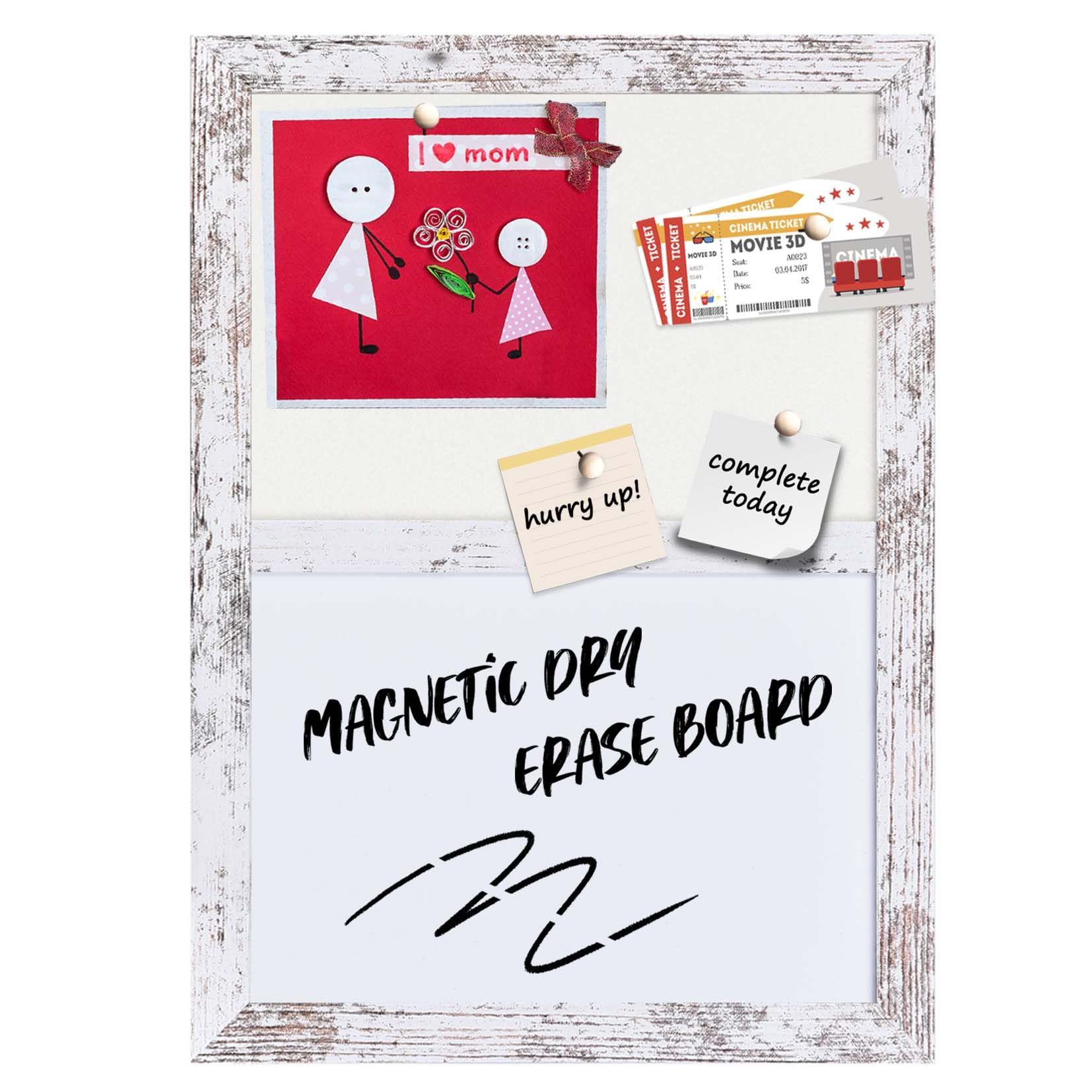 Umtiti Bulletin Board Whiteboard White Felt Board Combo for Office School Kitchen Bedroom, White Wood Frame,10.2"*14.2",WH-Whiteboard+WH-2636