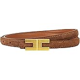 Yuangu Women Skinny Suede Belt for Jeans Pants Dresses Ladies Leather Waist Belt with Shiny Gold Buckle