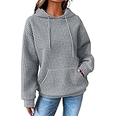 SHEWIN Womens Hoodies Casual Long Sleeve Drawstring Waffle Pullover Tops Loose Hooded Sweatshirt with Pocket