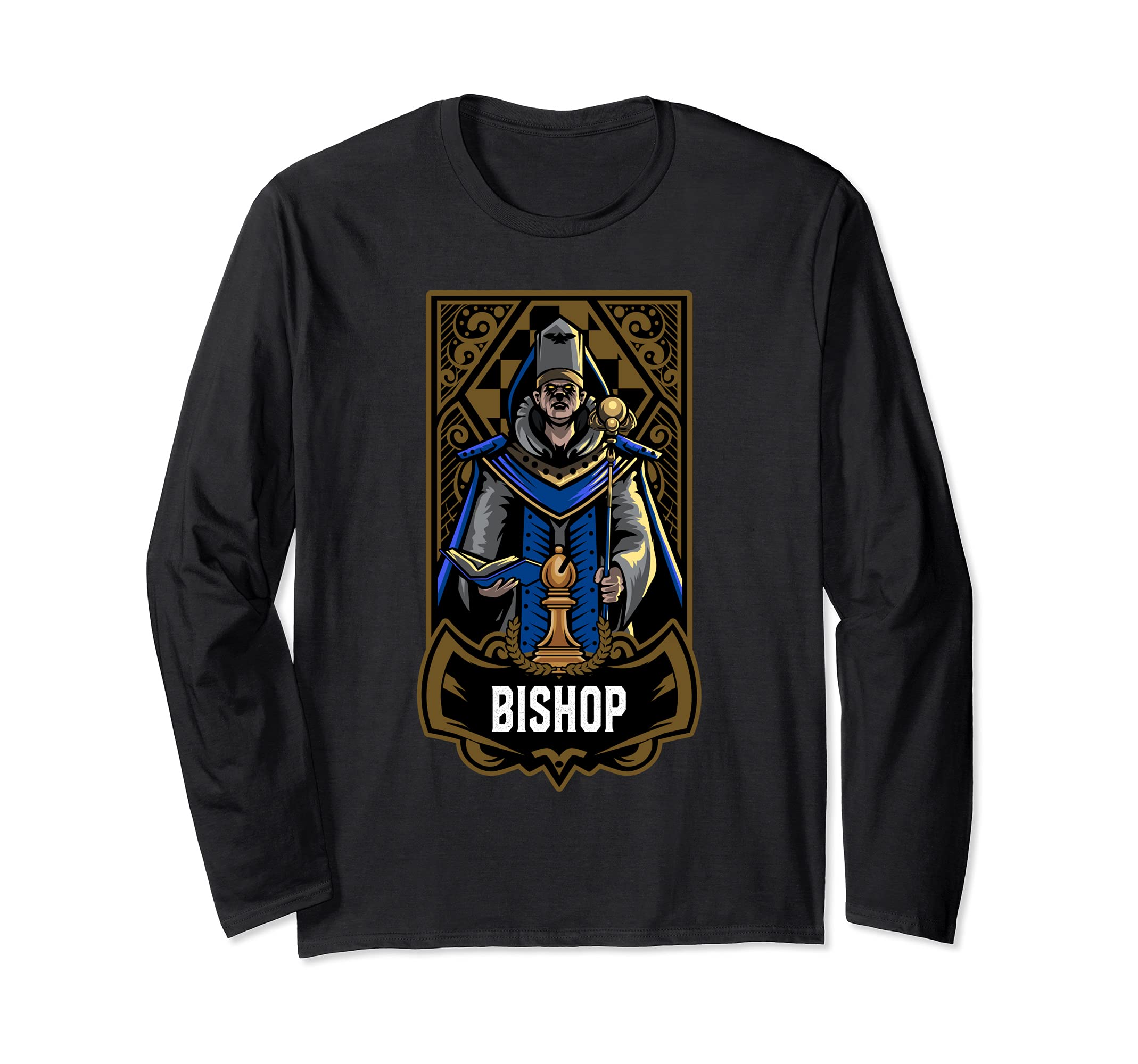 Bishop Chess Game Piece Chess Club Players Gambit Blue Team Long Sleeve T-Shirt