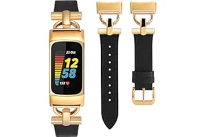 Wearlizer Leather Band Compatible with Fitbit Charge 6 Bands/Charge 5 Bands for Women, Dressy Slim Leather Strap Replacement Wristband with D-Shape Metal Buckle for Fitbit Charge 5/Charge 6 Band