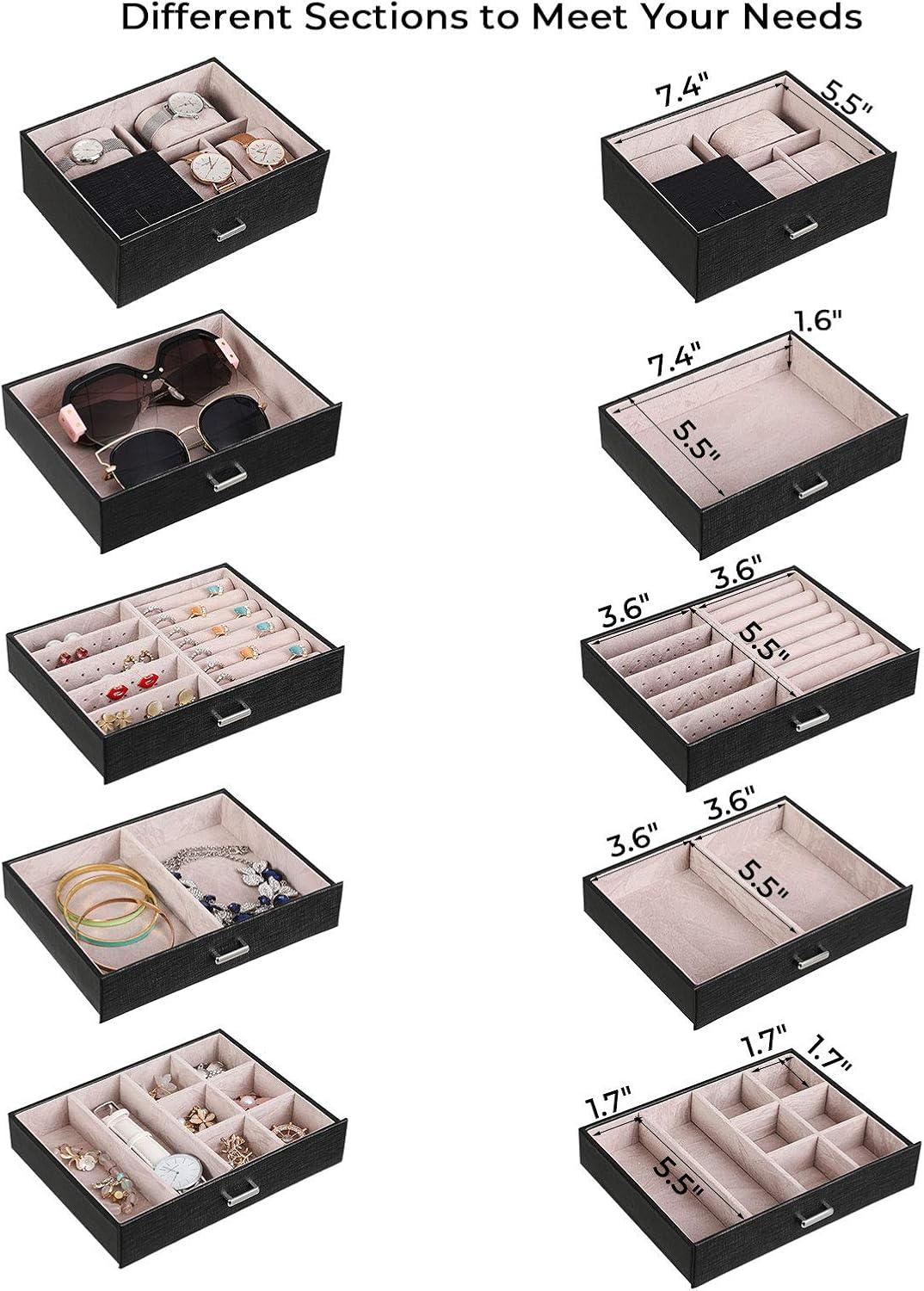 ANWBROAD 6 Tier Huge Jewelry Box Jewelry Organizer Box Display Storage Case Holder with Lock Mirror Girls Jewelry Box for Earrings Rings Necklaces Bracelets Earrings Gift Black Faux Leather UJJB004B: Home & Kitchen