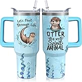 40oz Sea Otter Tumbler with Handle and Straw, Animal Lovers Gifts for Women Men, Stainless Steel Travel Mug Water Bottle, Vacuum Insulated Cup with Lid