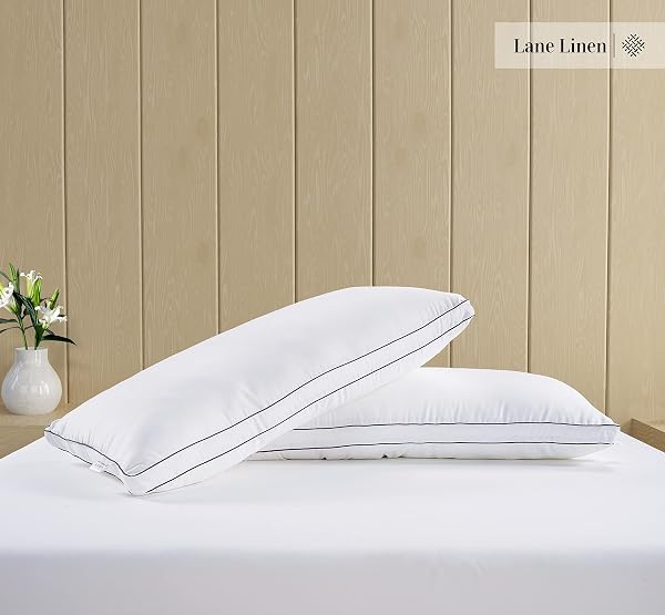 LANE LINEN PILLOWS STANDARD SIZE SET OF 2 (20″X26″) – HOTEL PILLOW FOR SIDE, BACK & STOMACH SLEEPERS, MEDIUM FIRM DOWN ALTERNATIVE FILL,COOLING PILLOWS FOR BED – SOFT & FLUFFY PILLOW – WHITE