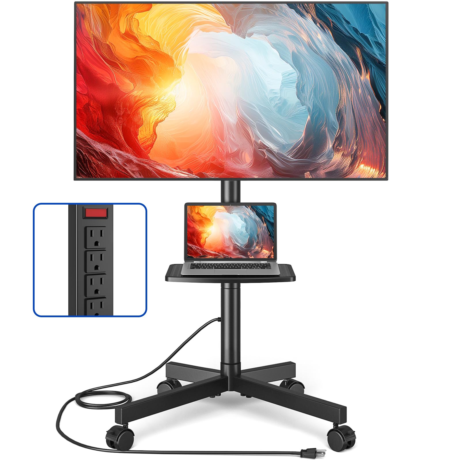 Photo 1 of TOPRTV Rolling TV Stand with Power Outlet, Mobile TV Carts for 23-55 60 Inch TVs Curved/Flat Screen up to 88 lbs,Tilt Height Adjustable Portable TV Stand with wheels for Home Office,Max VESA 400x400mm