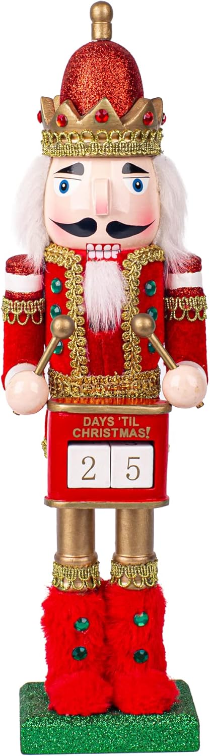 Nutcrackers - Timeflies 14 Inch Wooden Christmas King Nutcracker Drummer Advent Calendar, Countdown to Christmas Festive Holiday Decoration