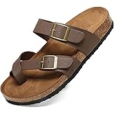 Yozuru Womens Cork Footbed Sandals Comfort Open Toe Slides Adjustable Buckle Beach Summer Flat Sandals with Arch Support