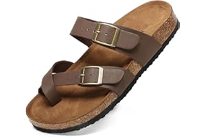 Yozuru Womens Cork Footbed Sandals Comfort Open Toe Slides Adjustable Buckle Beach Summer Flat Sandals with Arch Support