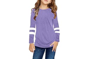 Ebifin Girls Casual Short/Long Sleeve T Shirts Kids Loose Soft Striped Color Block Tunic Tops, Tees Blouses Size 4-15 Years
