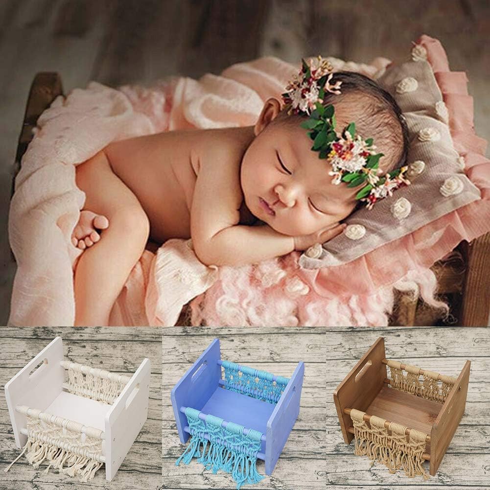 LZDseller01 Wooden Baby Cot Newborn Small Wooden Bed,Woven Rope Photography Prop Home Decoration Cot Posing Newborn Bed Sofa Wooden,35x30x26cm