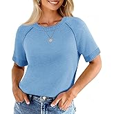 Cicy Bell Womens Short Sleeve Sweaters Crewneck Knit Tops Casual Loose Fit Dressy Pullovers Shirts