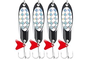 VATEICO Spoon Lure Jigging Fishing Lures,Sinking Metal Luminous Spoons Hard Bait Saltwater with Treble Fishing Hooks for Salmon Bass Fishing Tackle