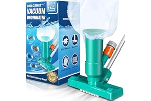 EGIFI Portable Pool Vacuum for Above Ground Pool, Jet Underwater Cleaner with 3 Scrub Brush, Mesh Bag and 5 Section Pole of 47", Attach to Common Garden Hose, Deep Green