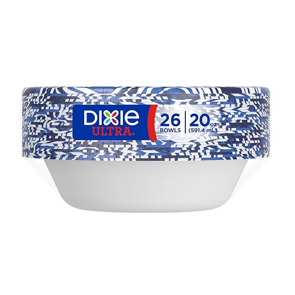 DIXIE ULTRA, LARGE PAPER BOWLS, 20 OZ, 25 COUNT (PACK OF 6), MICROWAVE SAFE, COMPOSTABLE, DISPOSABLE BOWLS GREAT FOR BREAKFAST, LUNCH, AND DINNER MEALS