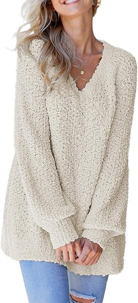 Zkess Women Loose Round Neck V Criss Cross Backless Long Sleeve Knit Pullover Sweater Jumper Tops