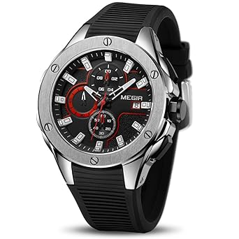 MEGIR Men Sport Watch Chronograph Silicone Strap Quartz Army Military Watches