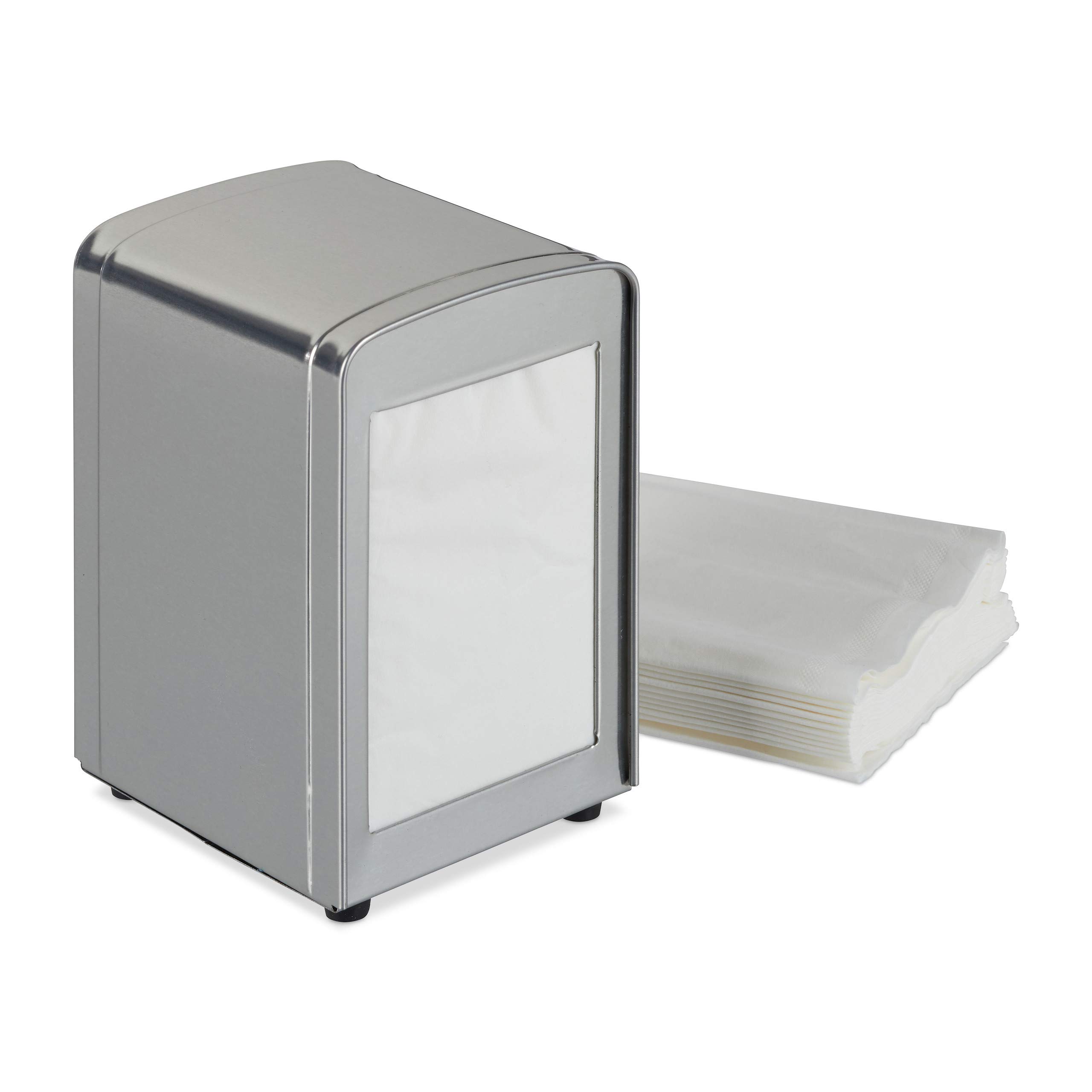 Relaxdays Napkin Dispenser Retro, Small Paper Serviettes, for Cafe, Bistro etc, HWD: 15x9.5x11, Silver