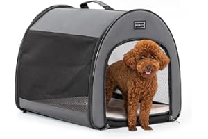 PETSFIT Soft Dog Crate, Travel Dog Crate - 19 Inch Lightweight, Roomy, Easy to Set Up, Sturdy Portable Dog Kennel with Thick Mat Grey