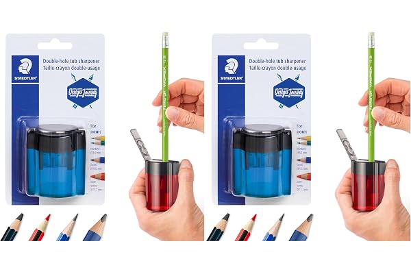 STAEDTLER Metal Double Hole Sharpener with Oval Tub - Manual Pencil Sharpener for Regular & Large Pencils, Makeup Pencils - 2