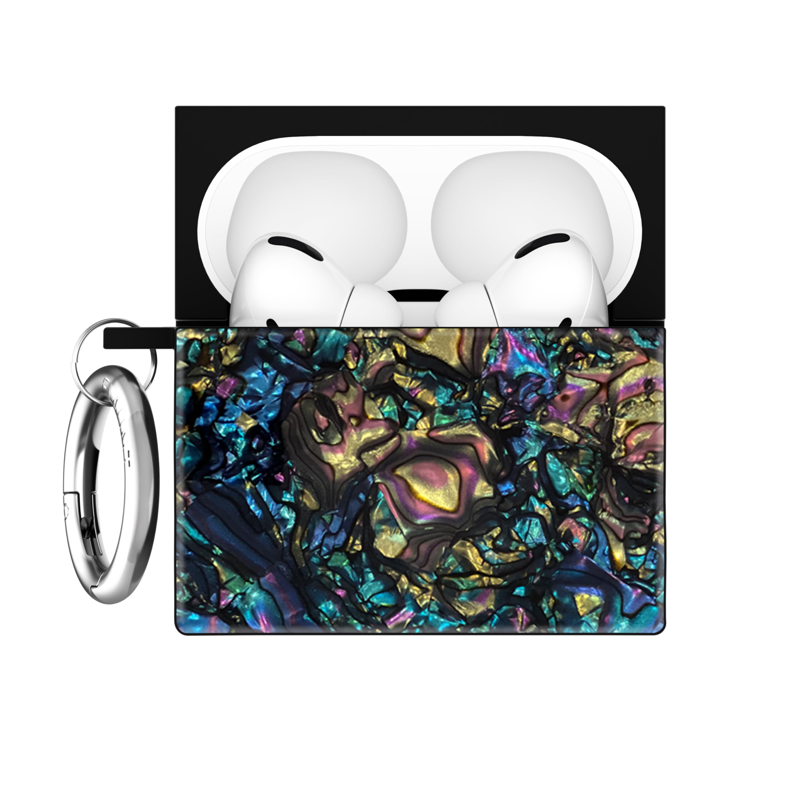 Flaunt Official Square AirPods 4 Case with Silver Ring – Compatible with AirPods 4th Generation – Wireless Charging – Lightweight & Shockproof (Abalone Shell)
