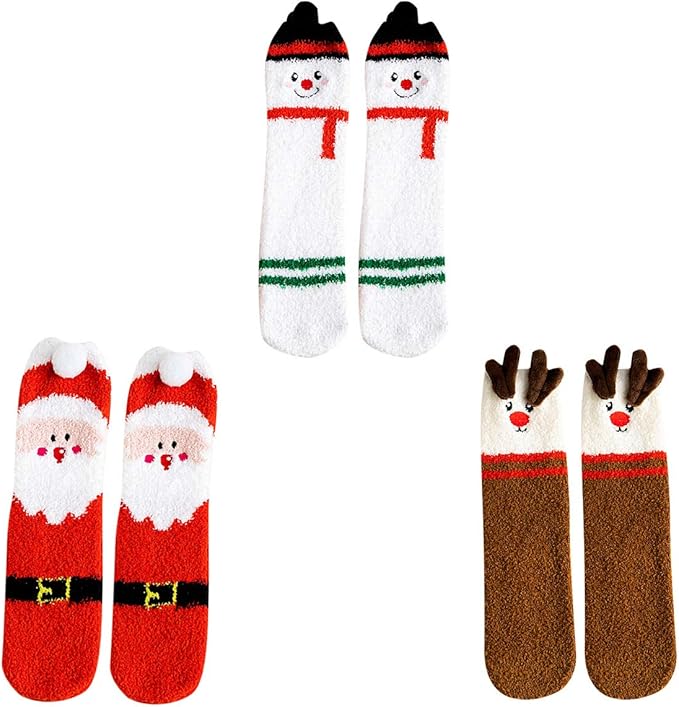 3 Pairs Christmas Fuzzy Socks Thick for Men and Women