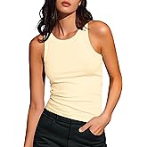 Artfish Women's Sleeveless Full Length Ribbed Fitted Racerback Workout Crew High Neck Basic Tank Top