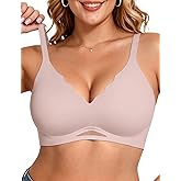 Vertvie Bras for Women Wireless Comfortable Push Up Bra Scalloped Seamless Full Coverage No Underwire Supportive T Shirt Bras