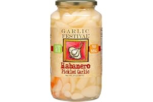 Garlic Festival Foods Habanero Pickled Garlic Cloves in a Jar - Cloves for Cooking - Freshly Made - Subtly Infused, Pre-Prepared Garlic - Net Wt. 32 oz.