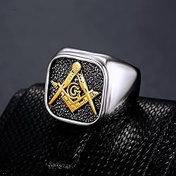 MIVEIVIA Masonic AG Symbol Square Rings for Men
