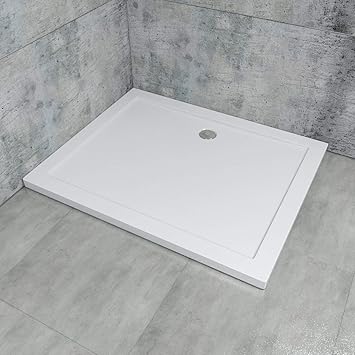 Duschtasse LDZ02-8090, Duschwanne 80x90x4cm, Rechteckwanne, Extraflach aus Acryl in Weiß, Rechteckig, DIN-Anschlüsse für bode