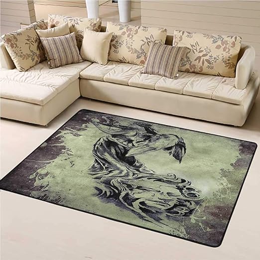 Amazon Com Printed Rug Tattoo For Kids Yoga Living Room Home Decor Rugs Silhouette Of Man Retro 4 X 6 Rectangle Kitchen Dining