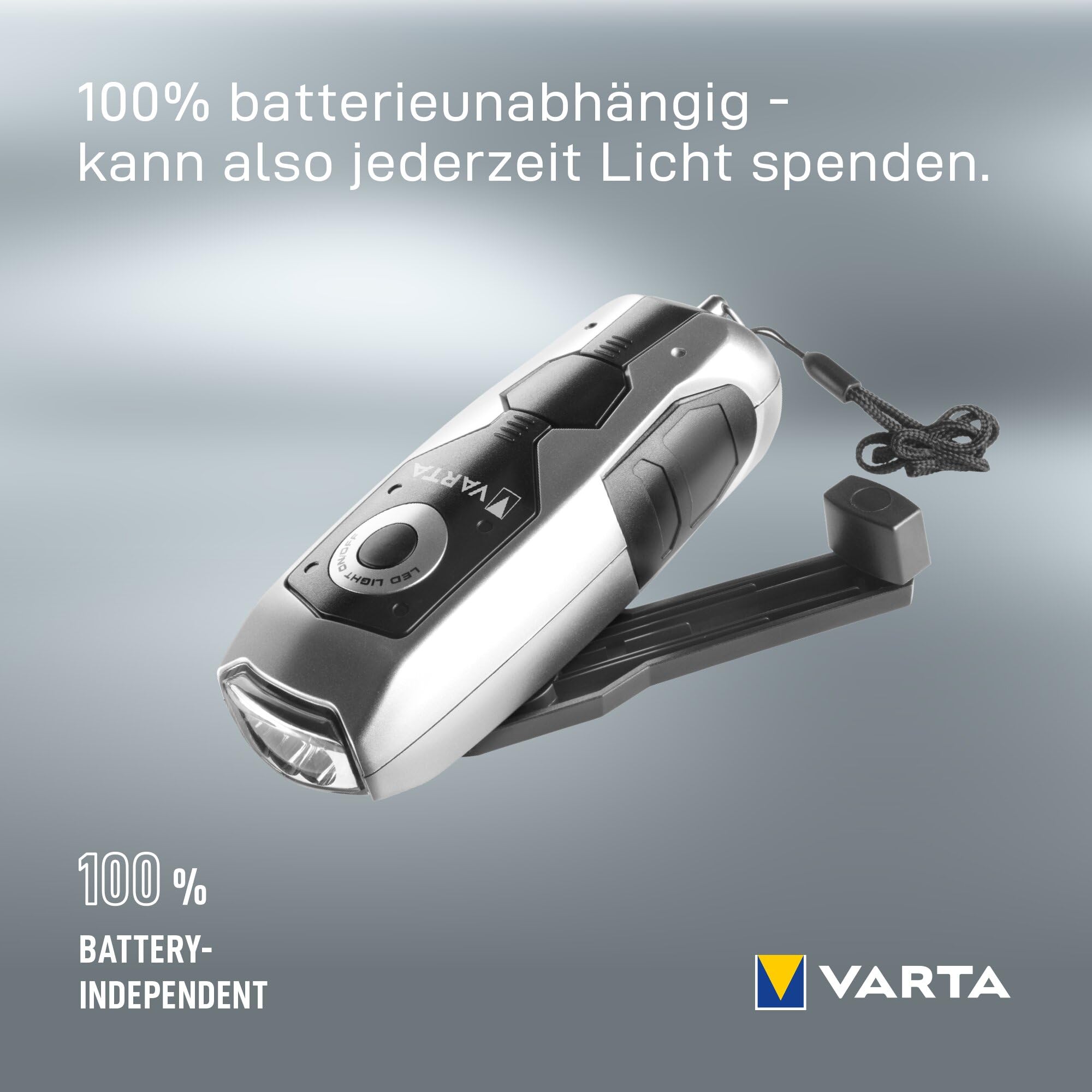 VARTA Handkurbel Taschenlampe LED wiederaufladbar, Dynamo Light Taschenlampe batterieunabhängig mit 120 mAh Li-Ion-Akku, IPX4 wasserdicht, stoßfest 4