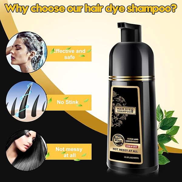 URRZNP 3 IN 1 HAIR DYE SHAMPOO FOR GRAY HAIR, HERBAL INGREDIENTS NATURAL SHAMPOO DYE FOR WOMEN & MEN (BLACK)