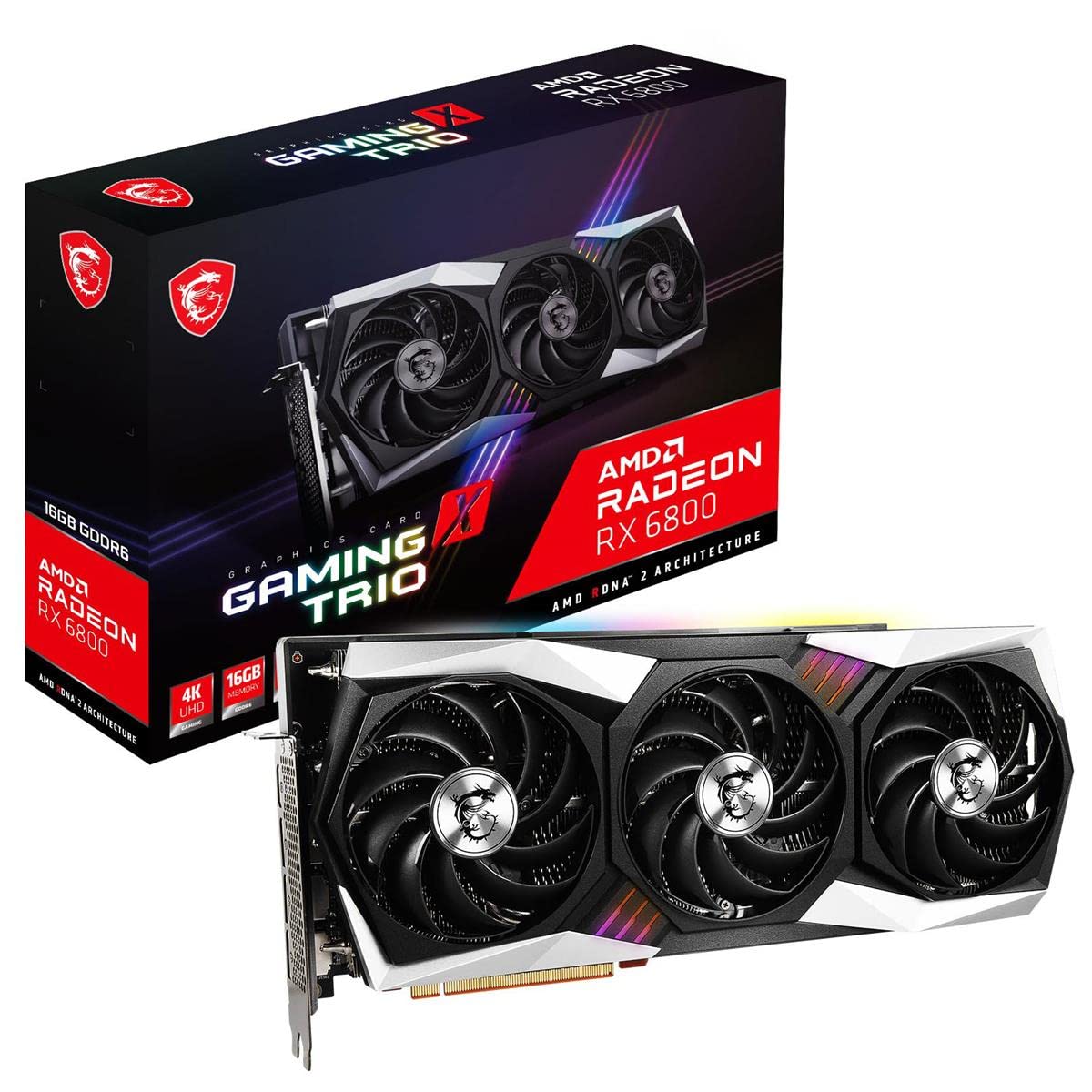 msi Gaming Radeon RX 6800 16GB GDRR6 256-Bit HDMI/DP 2105 MHz RDNA 2 Arquitectura OC Tarjeta gráfica (RX 6800 Gaming X Trio 16G)