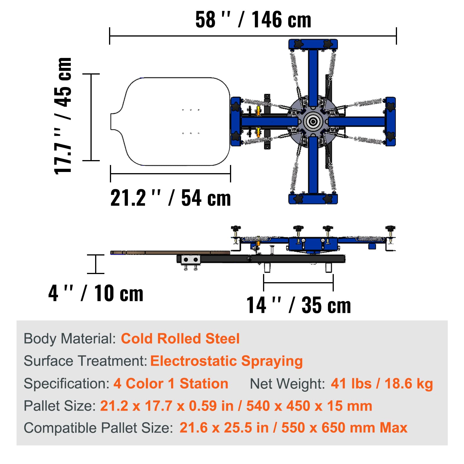 VEVOR Screen Printing Machine, 4 Color 1 Station 360° Rotable Silk Screen Printing Press, 21.2x17.7in / 54x45cm Screen Printing Press, Double-Layer Positioning Pallet for T-Shirt DIY Printing