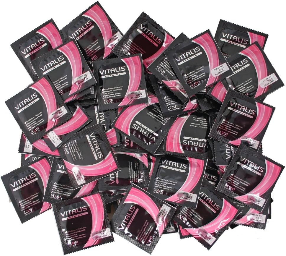 VITALIS 100 Condoms Pack Sensation with ridges & nubs I Nominal Width 53 mm I Soft Pink I 100 Premium with ridges I Delicate Textured