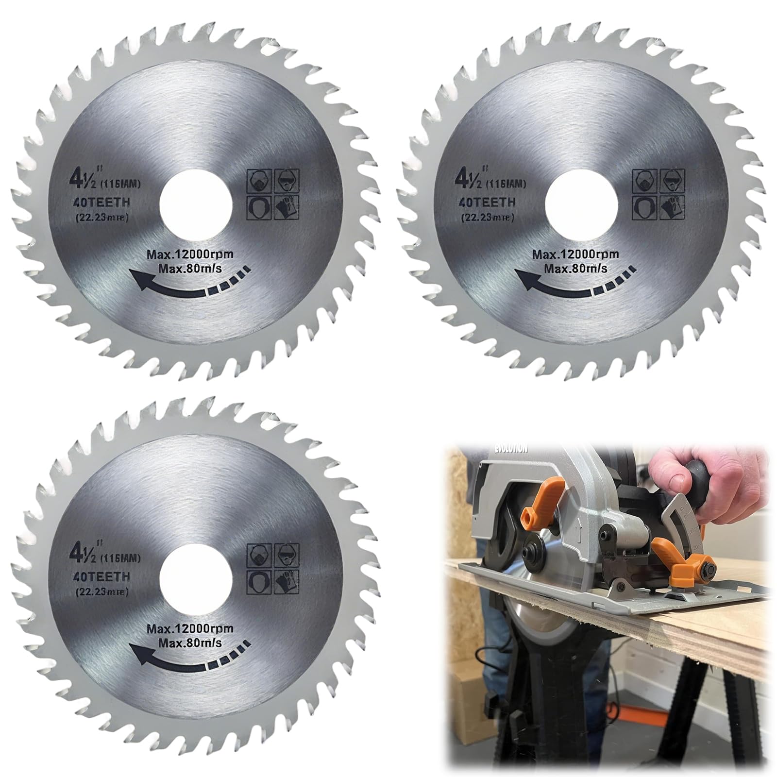 DEFIYEAR 3 Pieces 4.5" Angle Grinder Wood Cutting Discs, 115mm Circular Saw Blades - 40 Teeth for Woodworking Cutting Disc Wood Plastic Circular Saw Blade