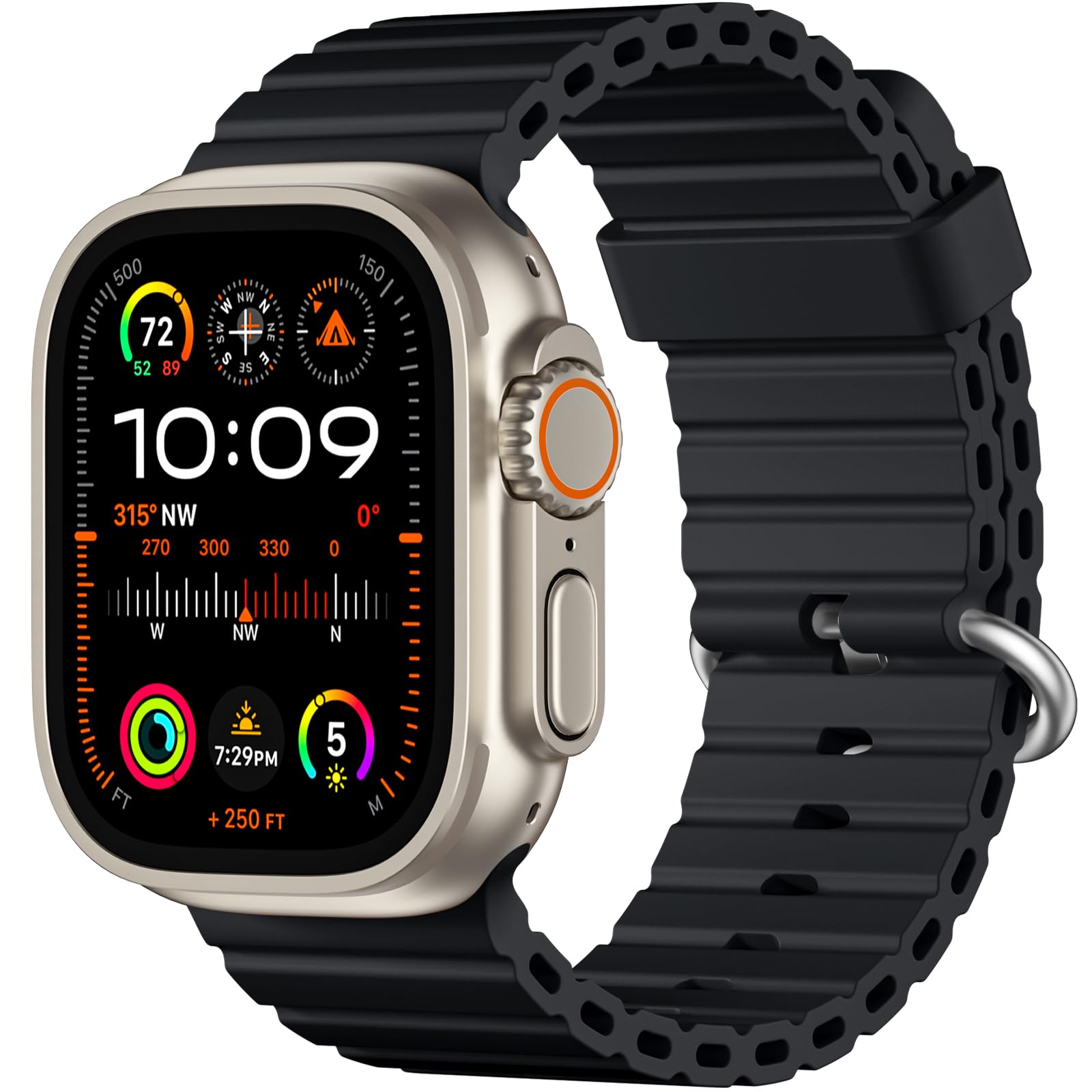 Photo 1 of DaQin Ocean Sport Band Compatible with Apple Watch Ultra 2/49mm 46mm 45mm 44mm 42mm for Men, Breathable Soft Silicone Waterproof Strap for iWatch Ultra 2 Series 10/9/8/7/6/5/4/3/2/1/SE, Black