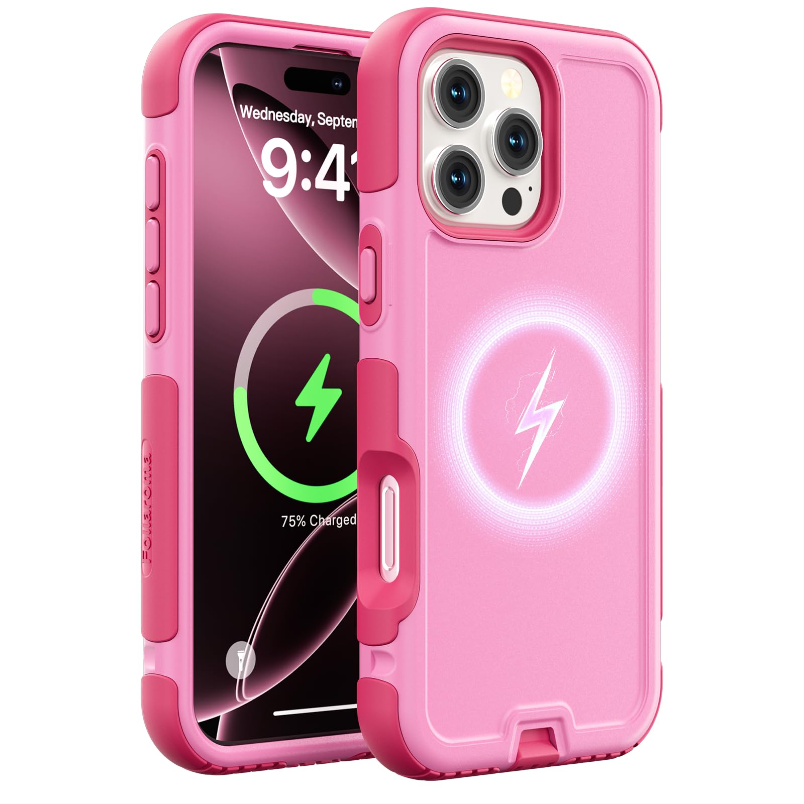 Follaroma for iPhone 16 Pro Max Case, Compatible with MagSafe, Heavy Duty Shockproof Protective Phone Case, Anti-Drop Protection, Dual Layer Magnetic Phone Cover for iPhone 16 Pro Max, 6.9", Pink
