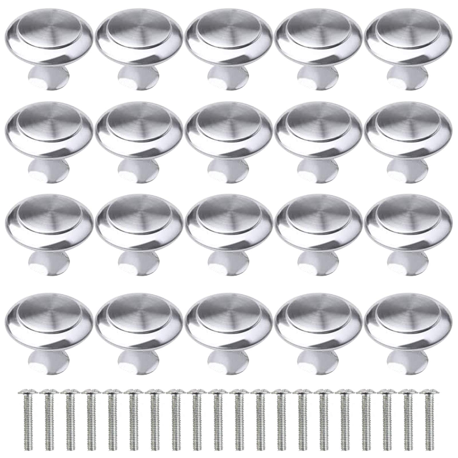20Pcs Kitchen Door Knobs and Handles - Silver Chrome Cabinet Mushroom Drawer Pull for Furniture, Wardrobes, Bathroom